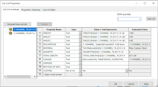  Cut List Properties after custom Property added.