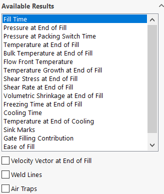 SOLIDWORKS Plastics Standard Available Results