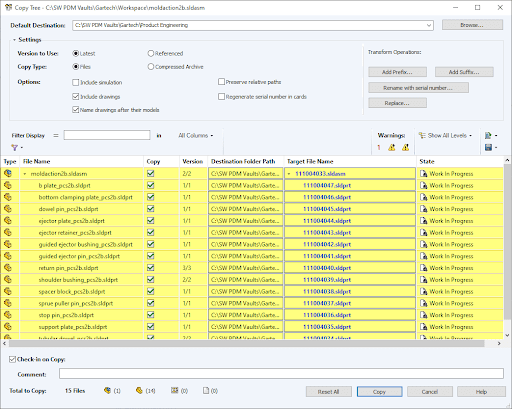 Interface Copy Tree with rename PDM serial numbers