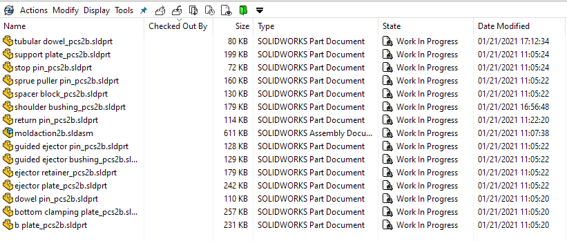 Interface of PDM vault view