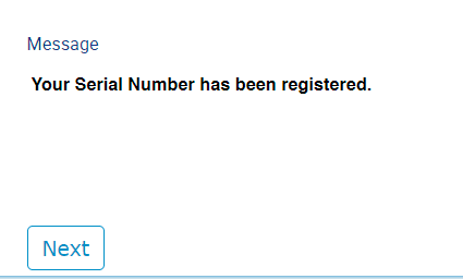 Serial number is registered
