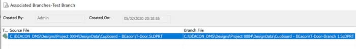 Branch and Source file dialog box